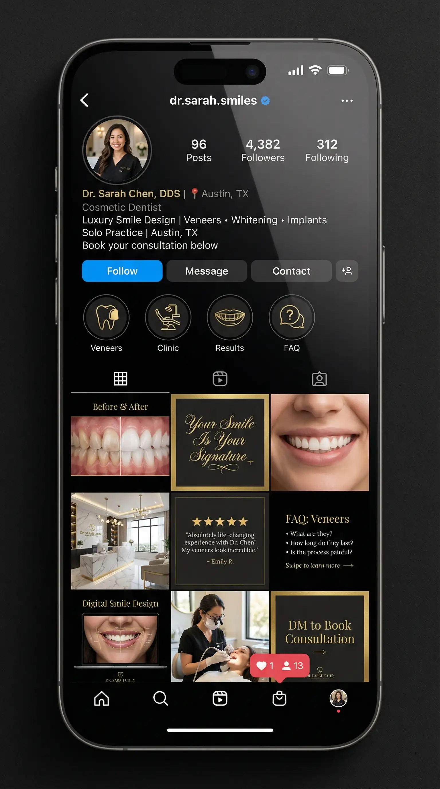 Dr. Sarah Chen, DDS Instagram profile