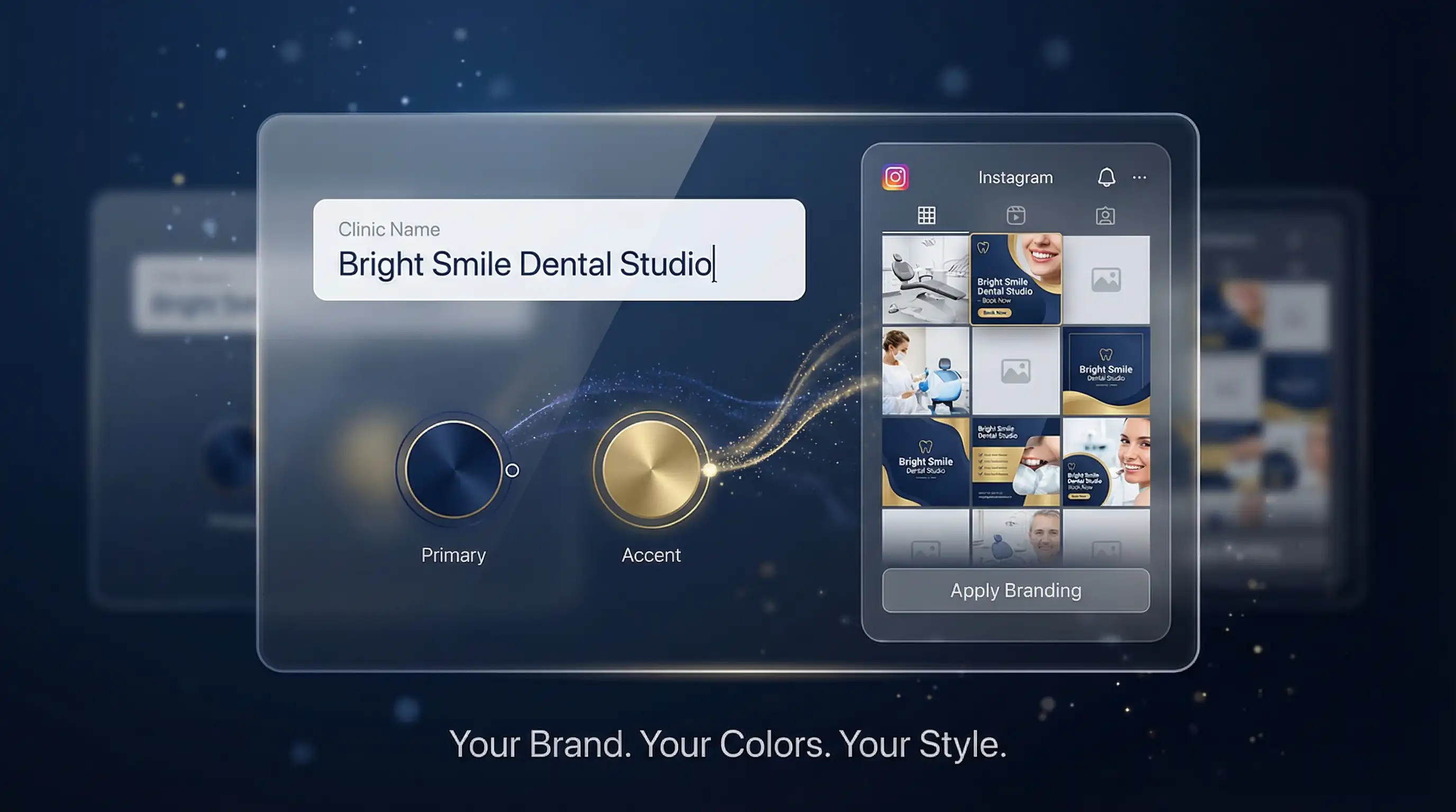 Brand setup — Clinic name, colors, and Instagram preview